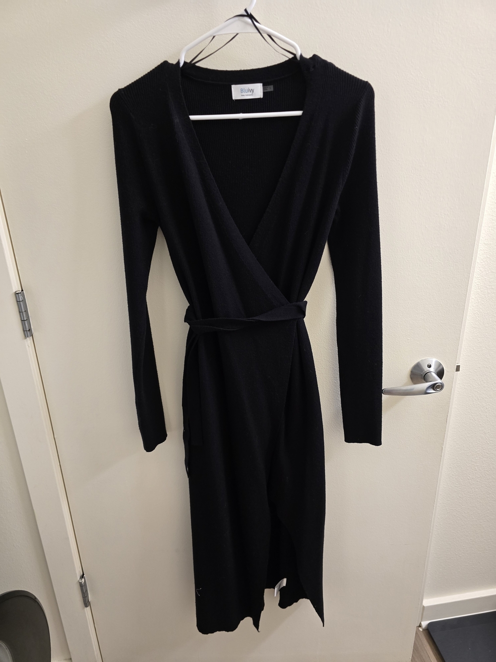 Bluivy Black Long-Sleeve Wrap Dress
